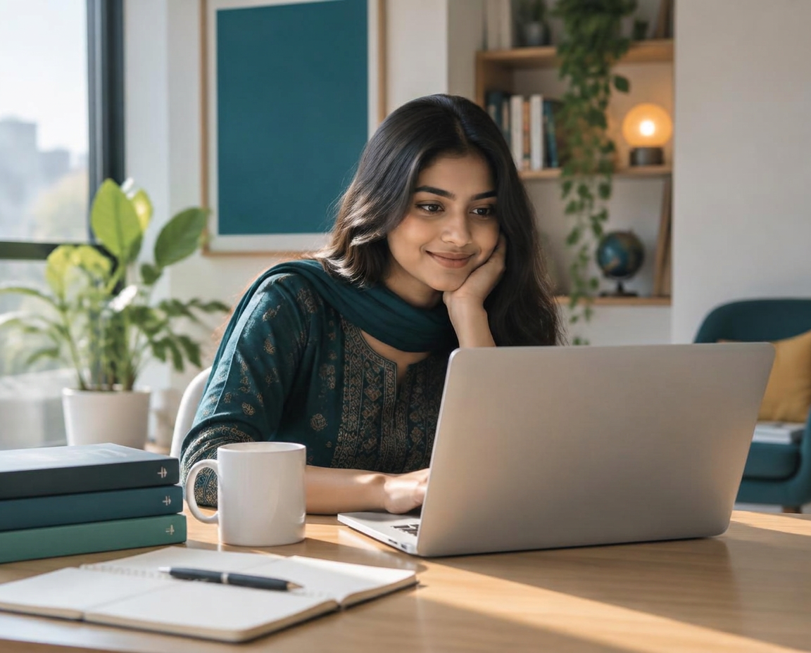 Student learning freelancing online